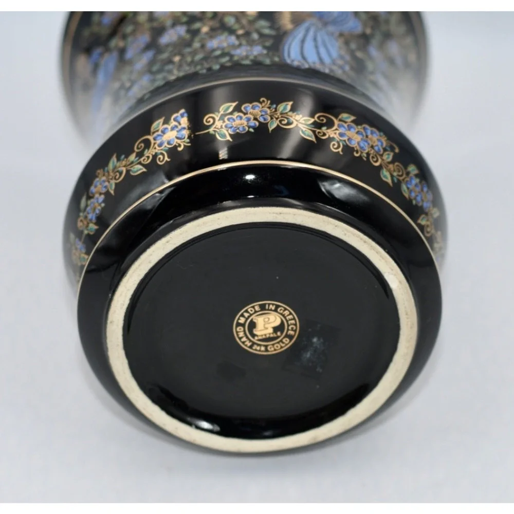 Anapale Greece Back Lidded Canister Jar 24k Gilded Hand Painted Peacock Birds